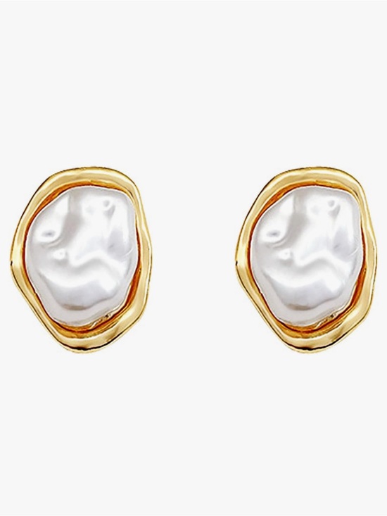 Free People Jewelry - 14k Gold Plated Frame Irregular White Pearl Stud Earrings